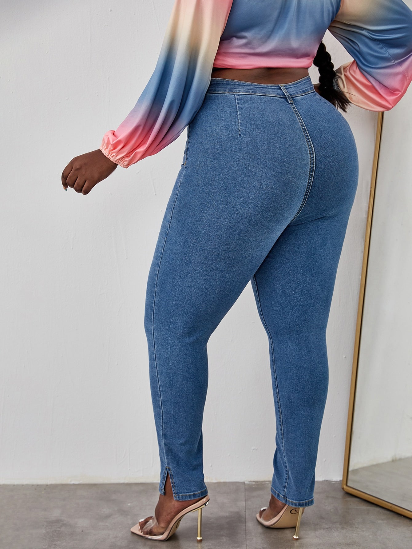 Plus Zip Fly Split Hem Skinny Jeans