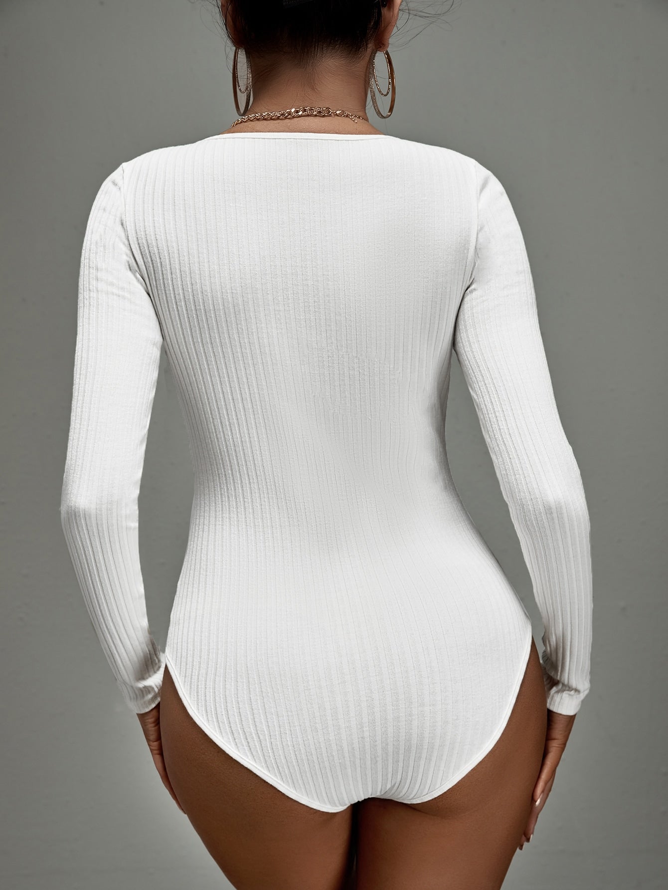 Plunging Neck Solid Skinny Bodysuit