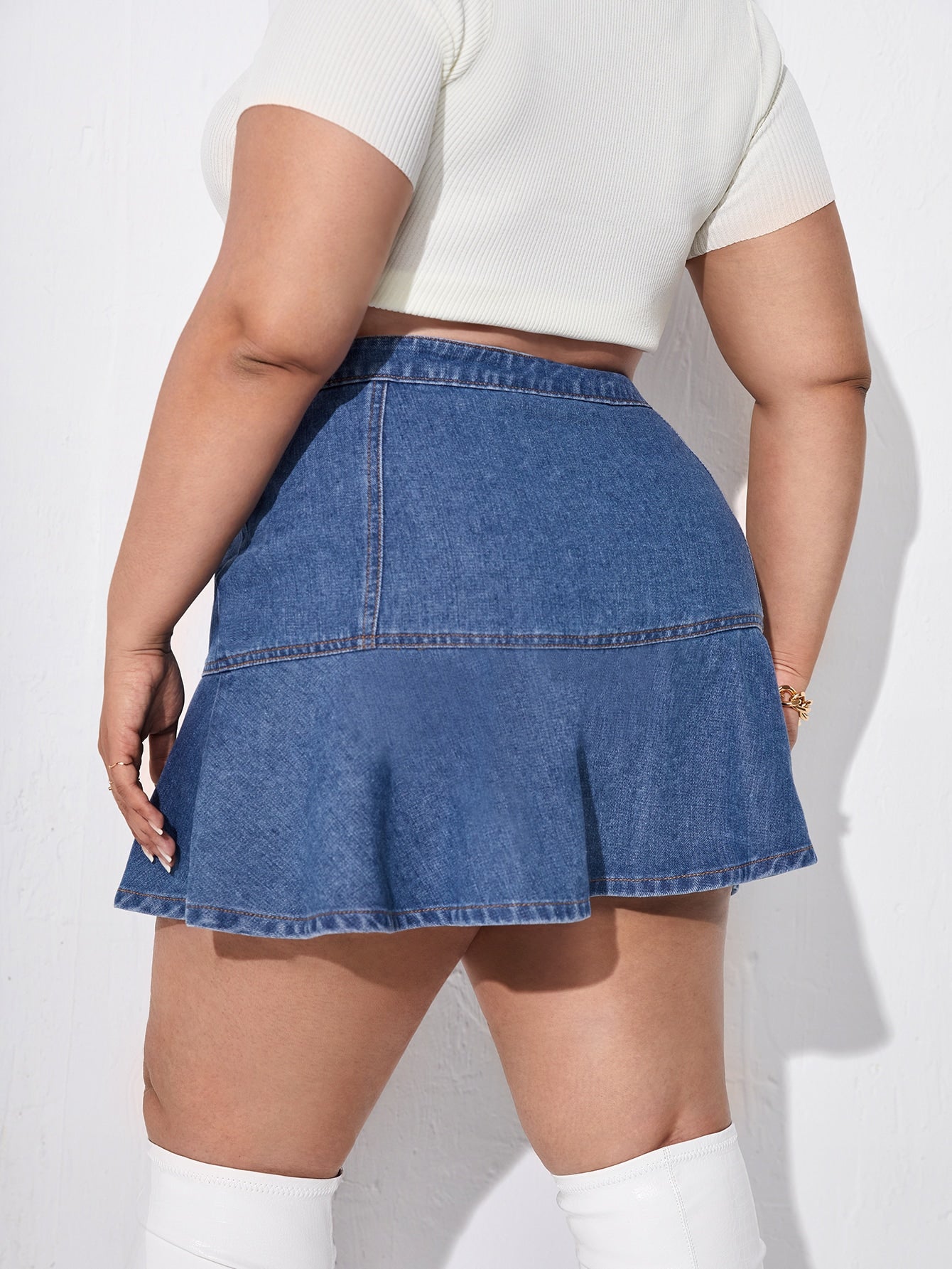 Plus Flap Pocket Button Front Denim Skirt