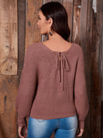 V-neck Batwing Sleeve Tie Back Sweater