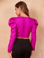 Gigot Sleeve Tie Side Wrap Blouse