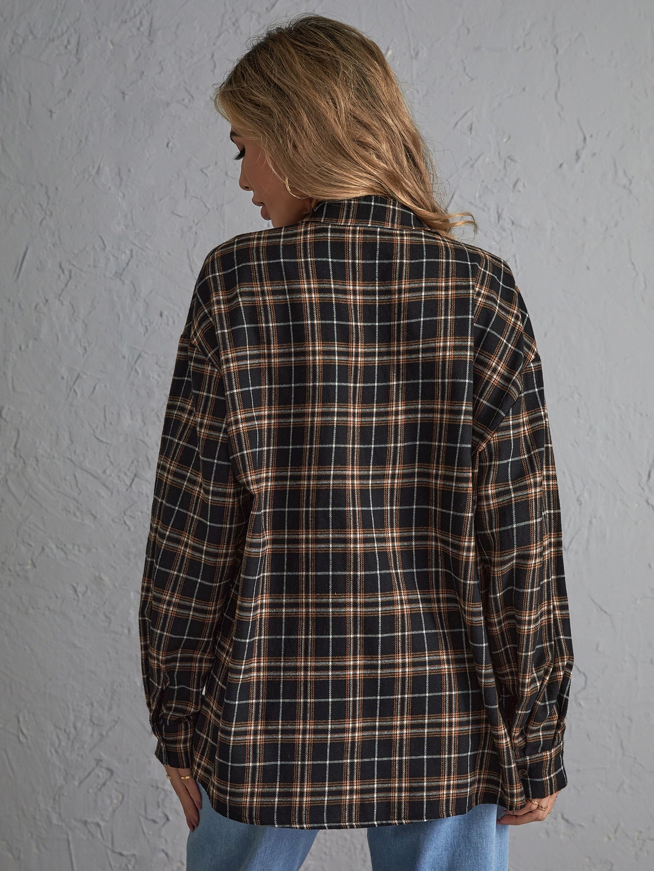 Tartan Pocket Front Drop Shoulder Blouse