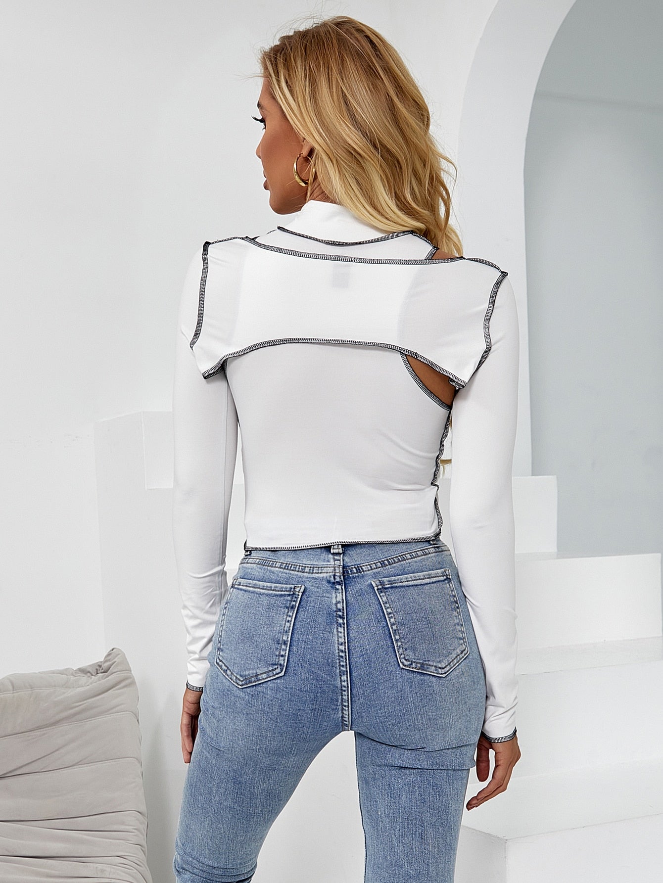 Mock Neck Top-stitching Tank Top With Super Crop Top