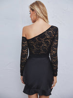 Asymmetrical Neck Solid Lace Top