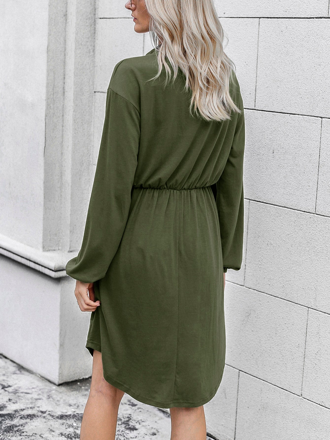 Single Button Drop Shoulder Knot Front Dress