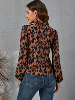 Allover Print Tie Neck Lantern Sleeve Blouse