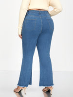 Plus Slant Pocket Raw Hem Flare Leg Jeans