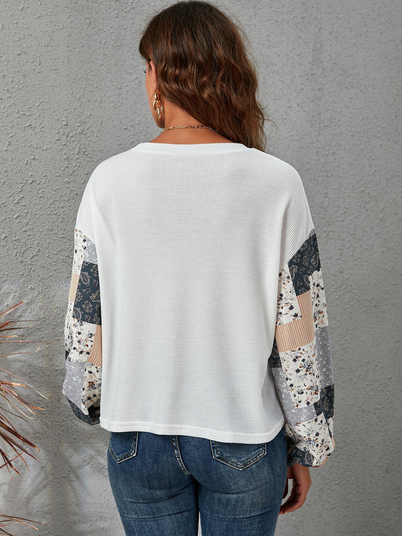 Paisley & Ditsy Floral Print Lantern Sleeve Tee