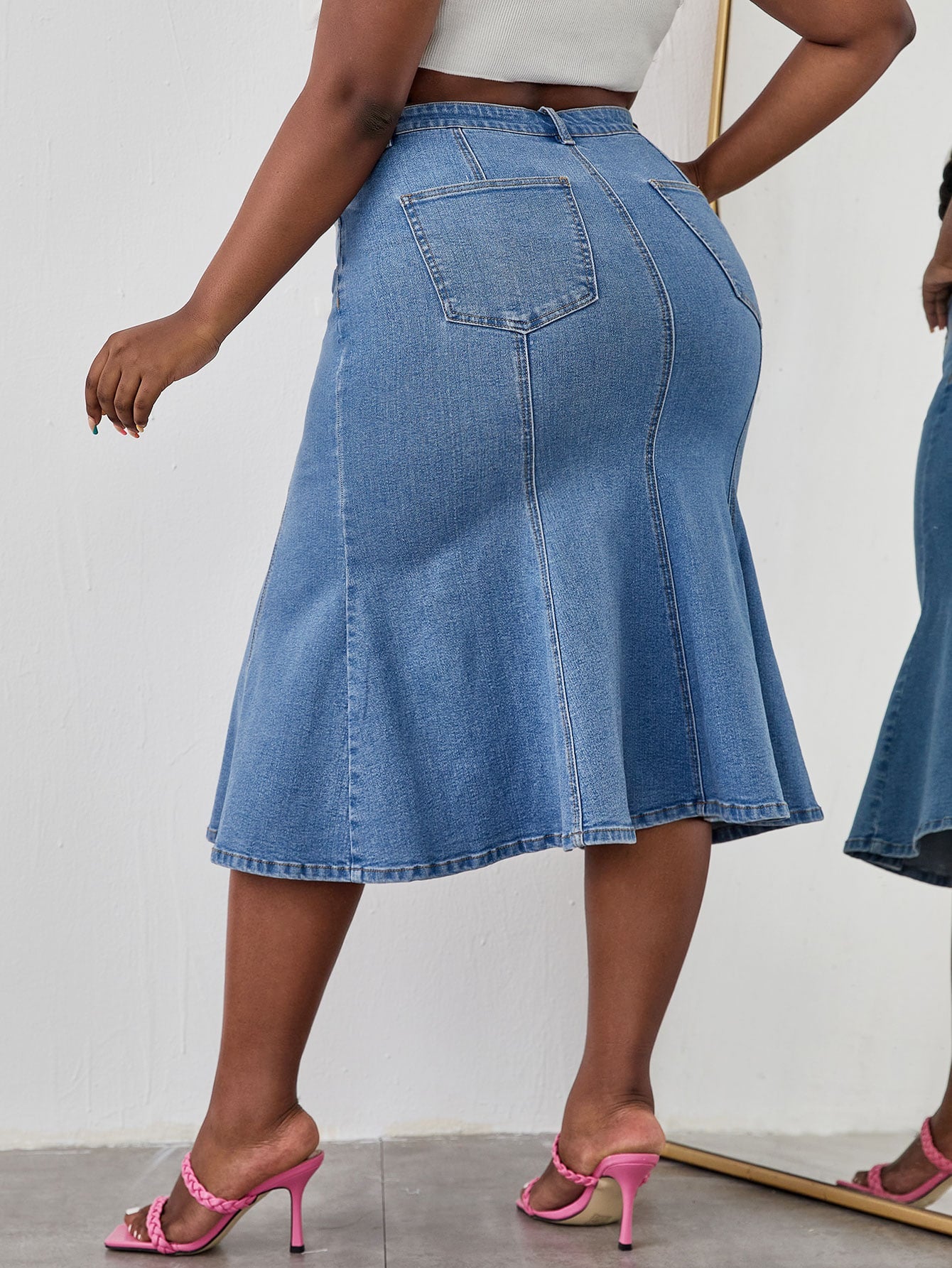 Plus Mermaid Hem Denim Skirt