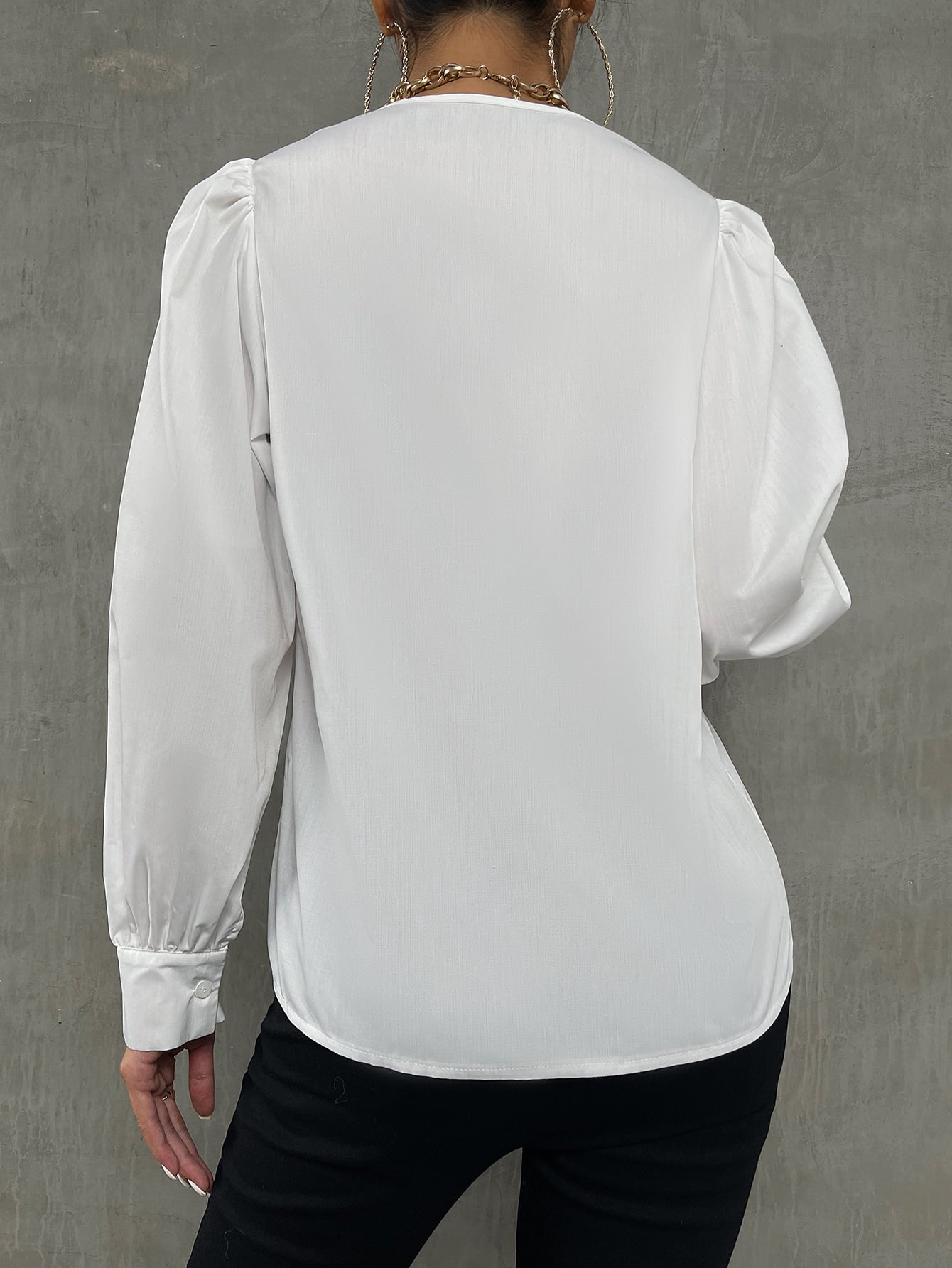 Eyelet Embroidered Peter-pan Collar Bishop Sleeve Blouse