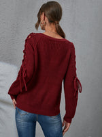 Raglan Sleeve Lace Up Side Sweater