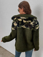 Camo Panel Pocket Patched Zip Up Coat