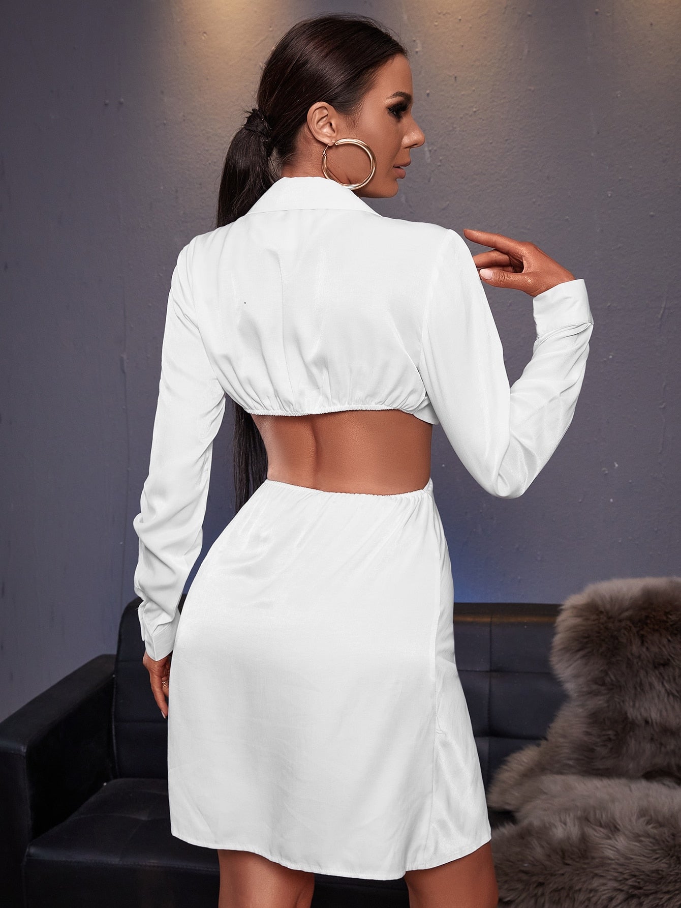 Solid Twist Detail Cut Out Dress