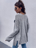 Open Front Cable Knit Split Hem Cardigan