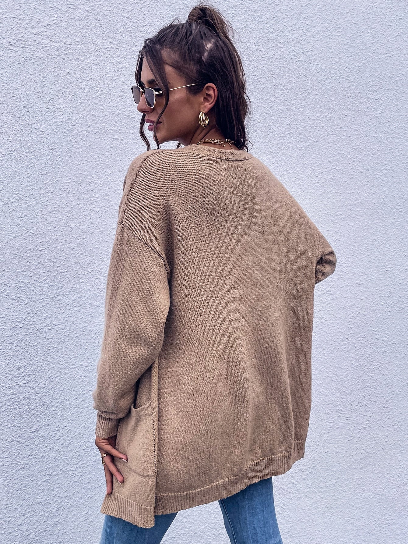 Pocket Side Drop Shoulder Cardigan