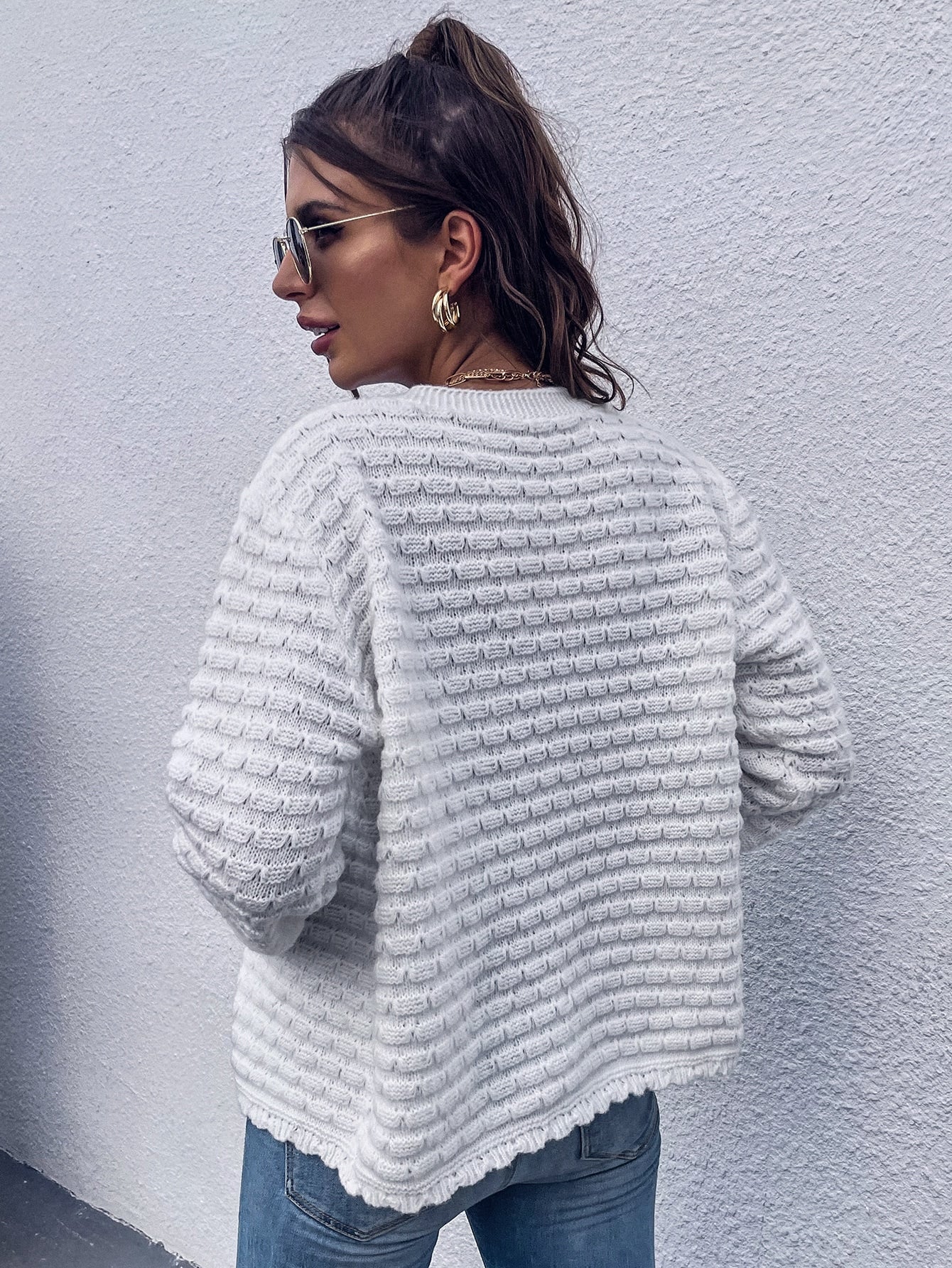Popcorn Knit Open Front Cardigan