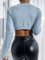 Solid Crop Pointelle Knit Cardigan