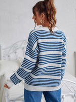 Striped Chunky Knit Stand Collar Sweater