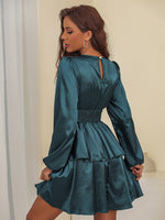 Satin Shirred Waist Tiered Hem Dress