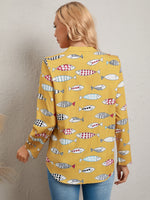 Cartoon Fish Print Button Up Blouse