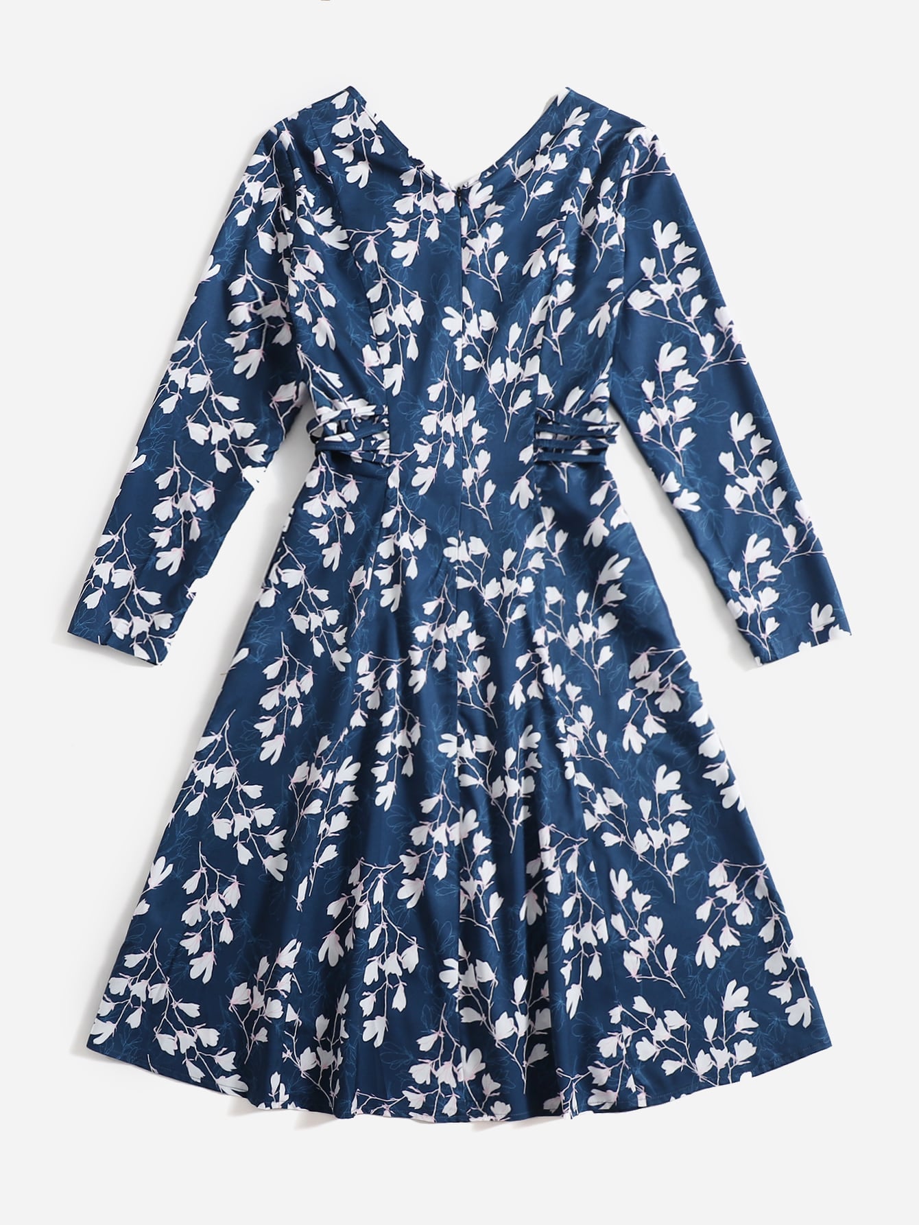 Plant Print V Neck Knot Side Dress