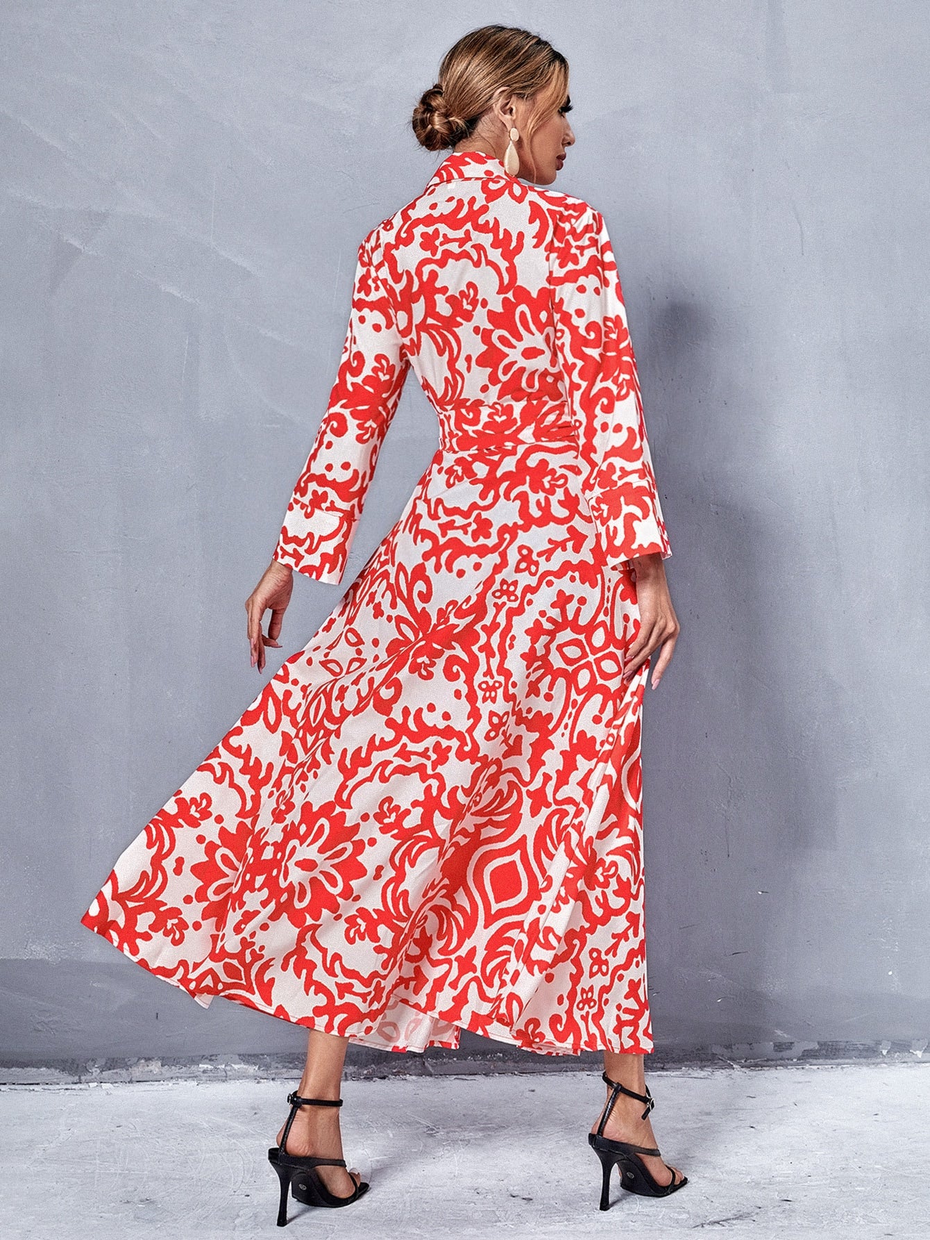 All Over Print Belted Shirt Dress
