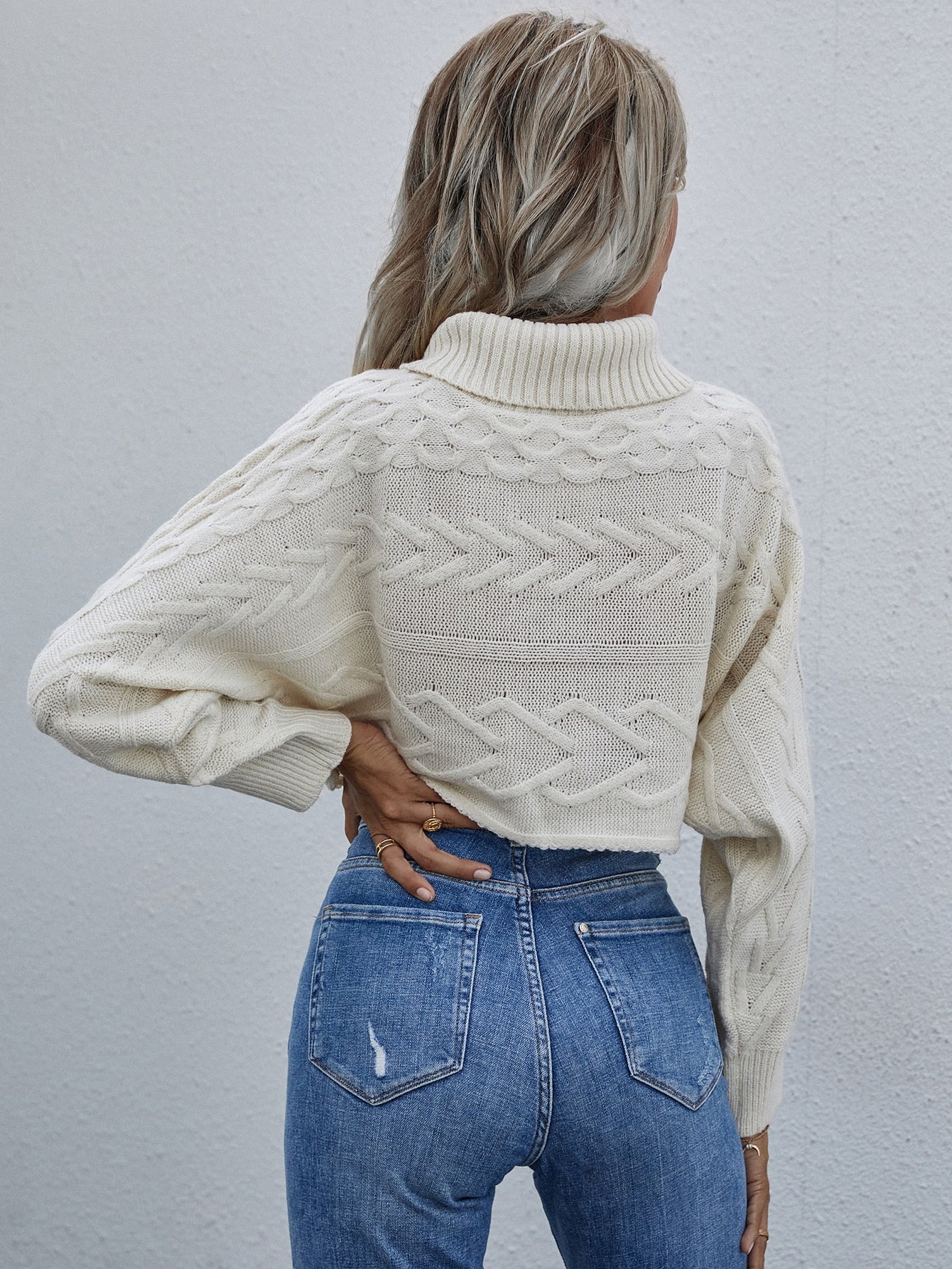 Funnel Neck Cable Knit Sweater