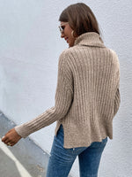 Turtle Neck Slit Hem Raglan Sleeve Sweater