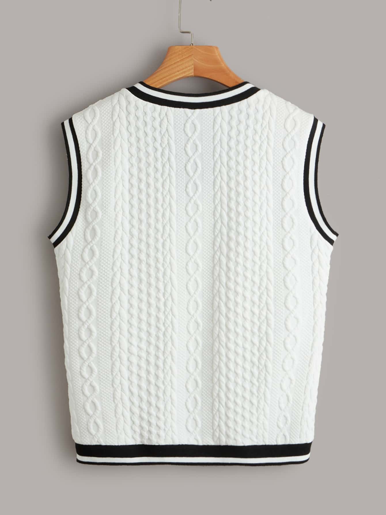 Cable Knit Striped Trim Tank Top