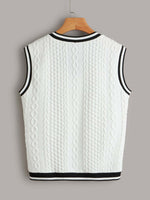 Cable Knit Striped Trim Tank Top