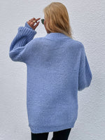 Mock Neck Drop Shoulder Cable Knit Sweater