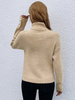 Turtleneck Drop Shoulder Ribbed Knit Sweater