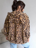 3D Ear Hooded Zip Up Leopard Teddy Jacket