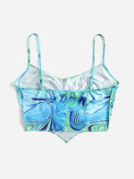 Marble Print Top-stitching Hanky Hem Crop Cami Top