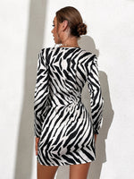 Zebra Striped Cut Out Tie Front Bodycon Dress