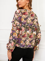 Ruffle Trim Allover Floral Print Blouse