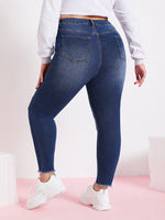 Plus Bleach Wash Ripped Raw Hem Skinny Jeans