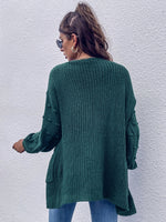 Drop Shoulder Patch Pocket Popcorn Knit Cardigan