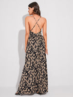 Allover Print Criss Cross Backless Cami Dress