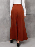 Solid High Waist Plicated Wide Leg Pants