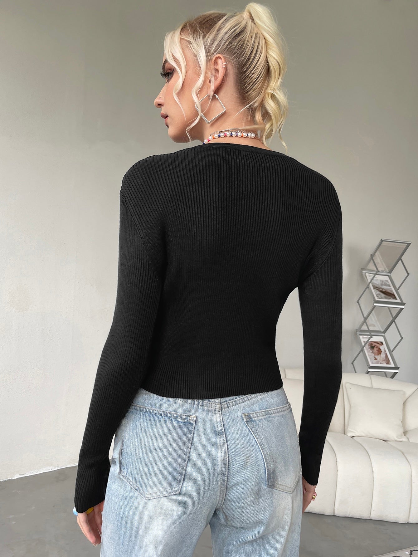 Solid Button Up Crop Cardigan