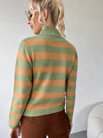 Striped Colorblock High Neck Sweater