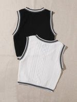 2pcs Contrast Trim Textured Tank Top
