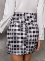 Plaid Print Buttoned Asymmetrical Skirt