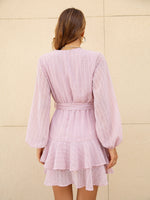 Surplice Front Swiss Dot Belted Dress