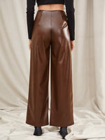 O-ring Zip Front PU Leather Wide Leg Pants