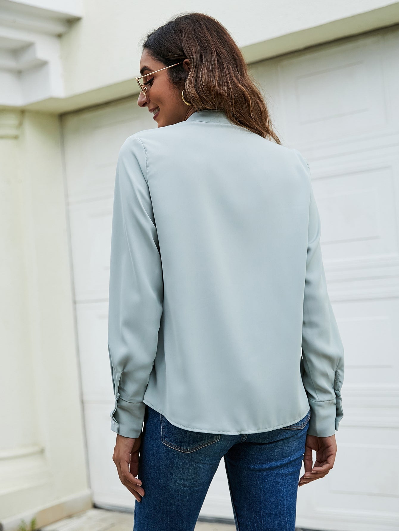 Ruffle Trim Solid Blouse