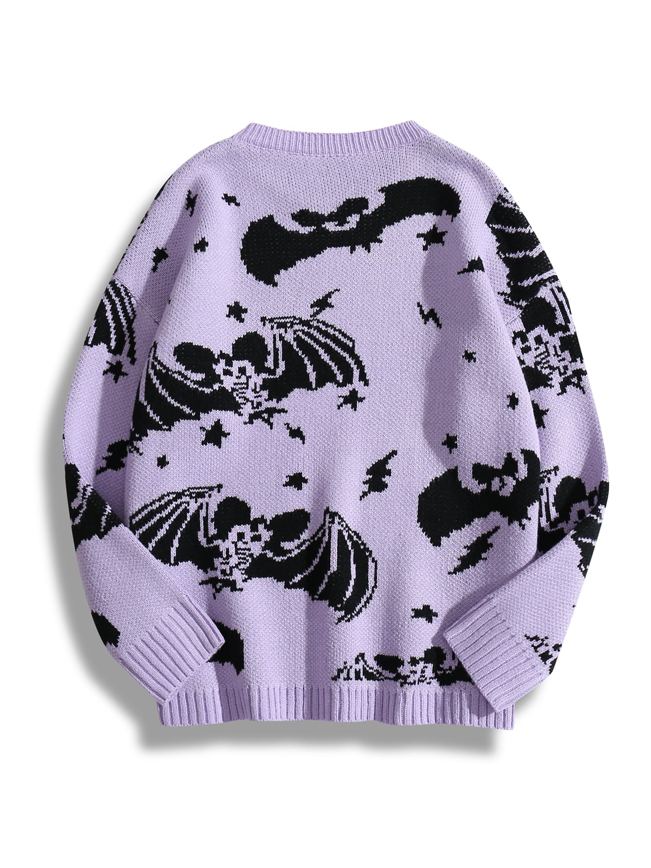 Bat & Skeleton Pattern Drop Shoulder Sweater
