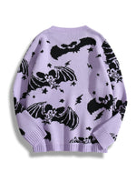 Bat & Skeleton Pattern Drop Shoulder Sweater