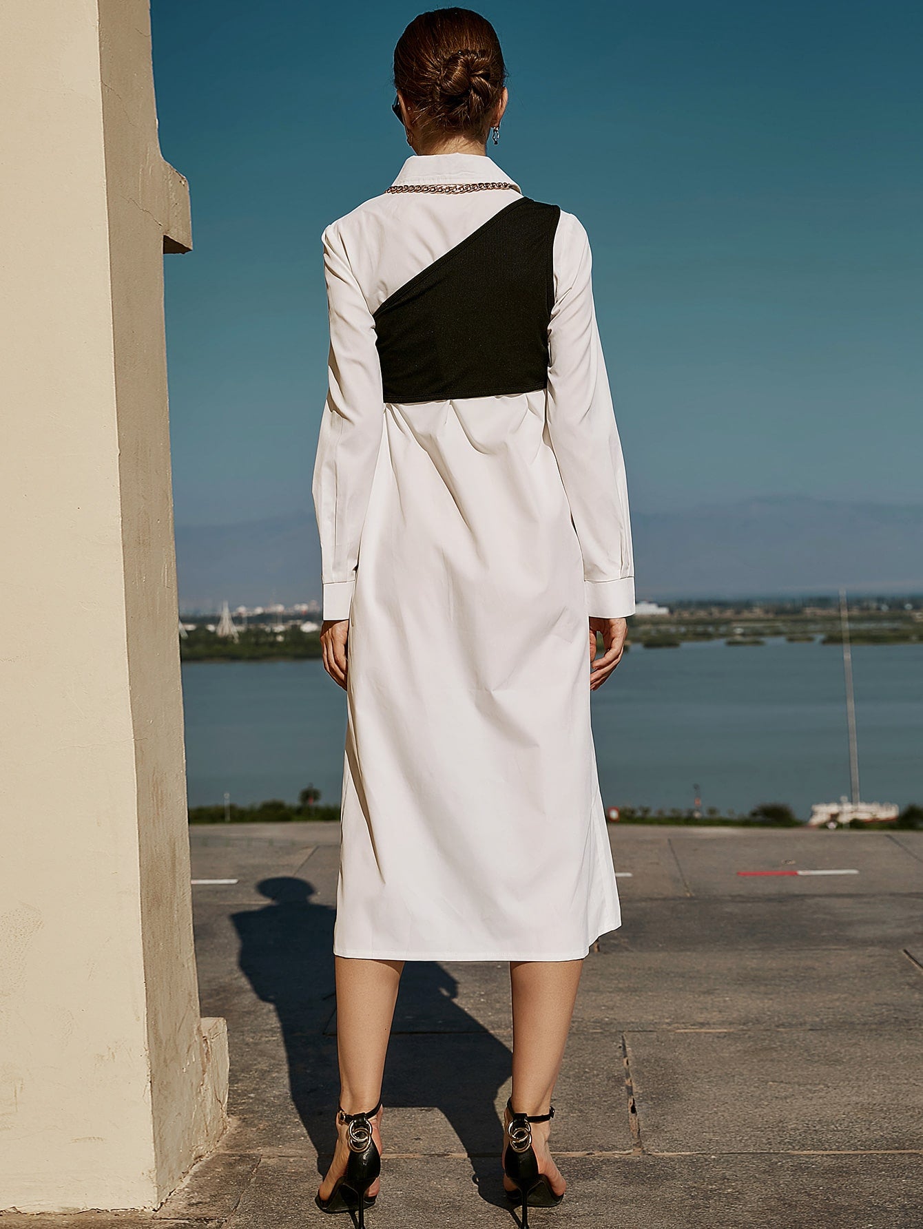 Button Front Split Hem Shirt Dress With Crop Top